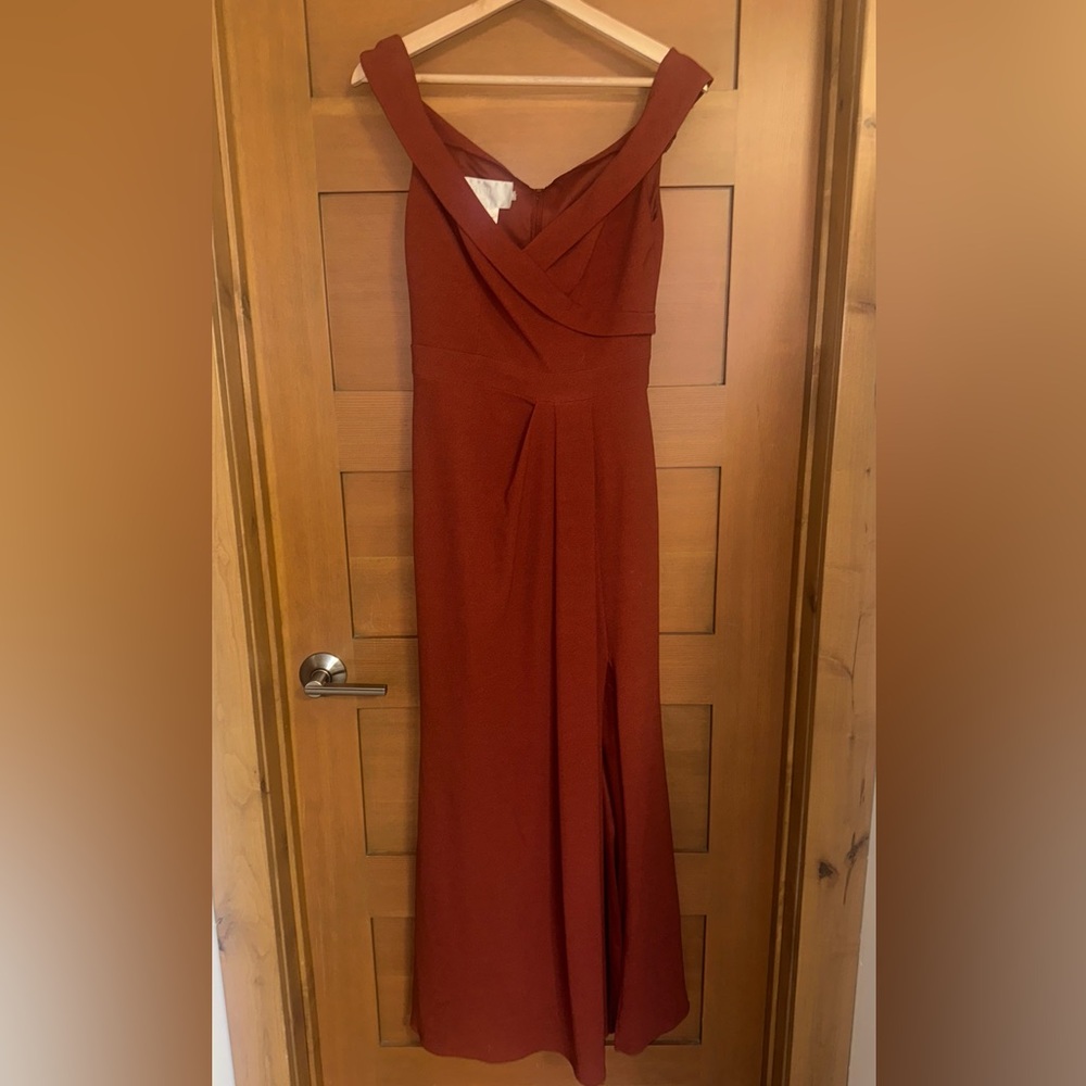 David’s Bridal off the shoulder bridesmaid dress in cinnamon size 2